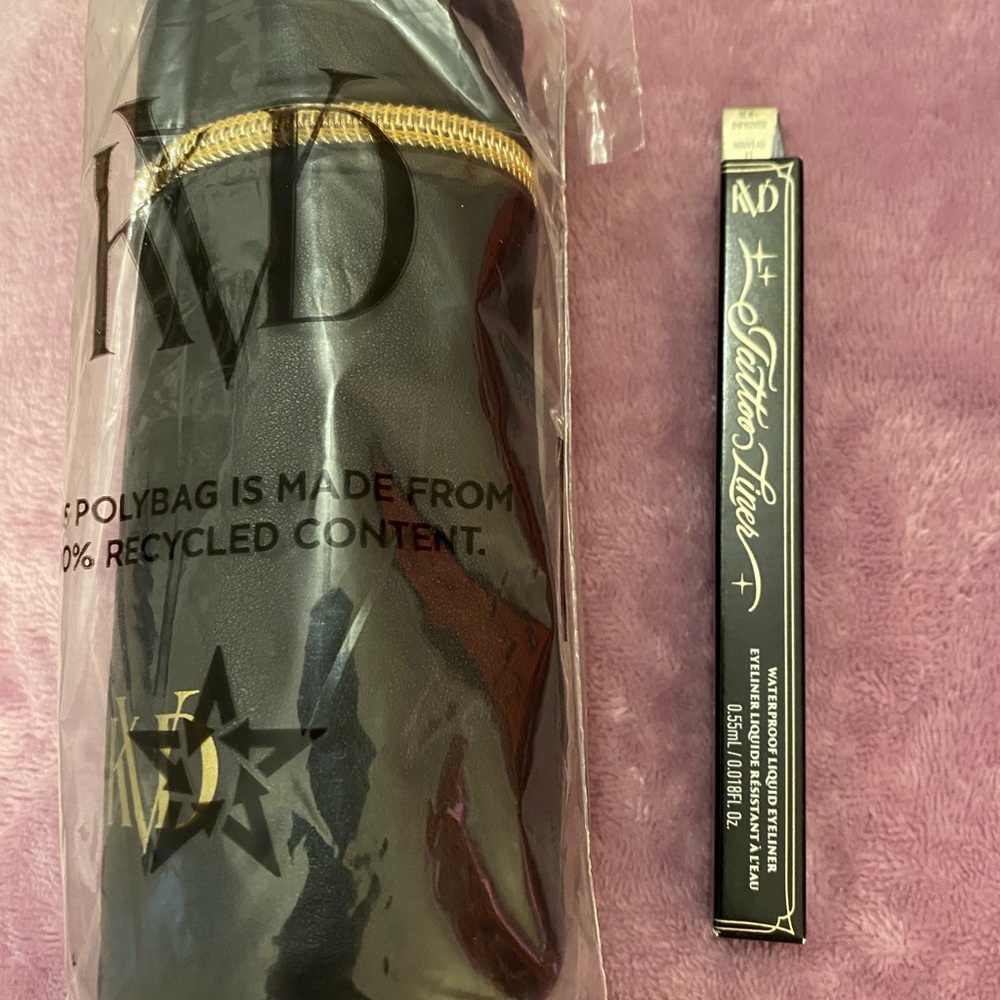 NWT KVD Black Tattoo Eye Liner with KVD Cylinder Make-UP Bag.